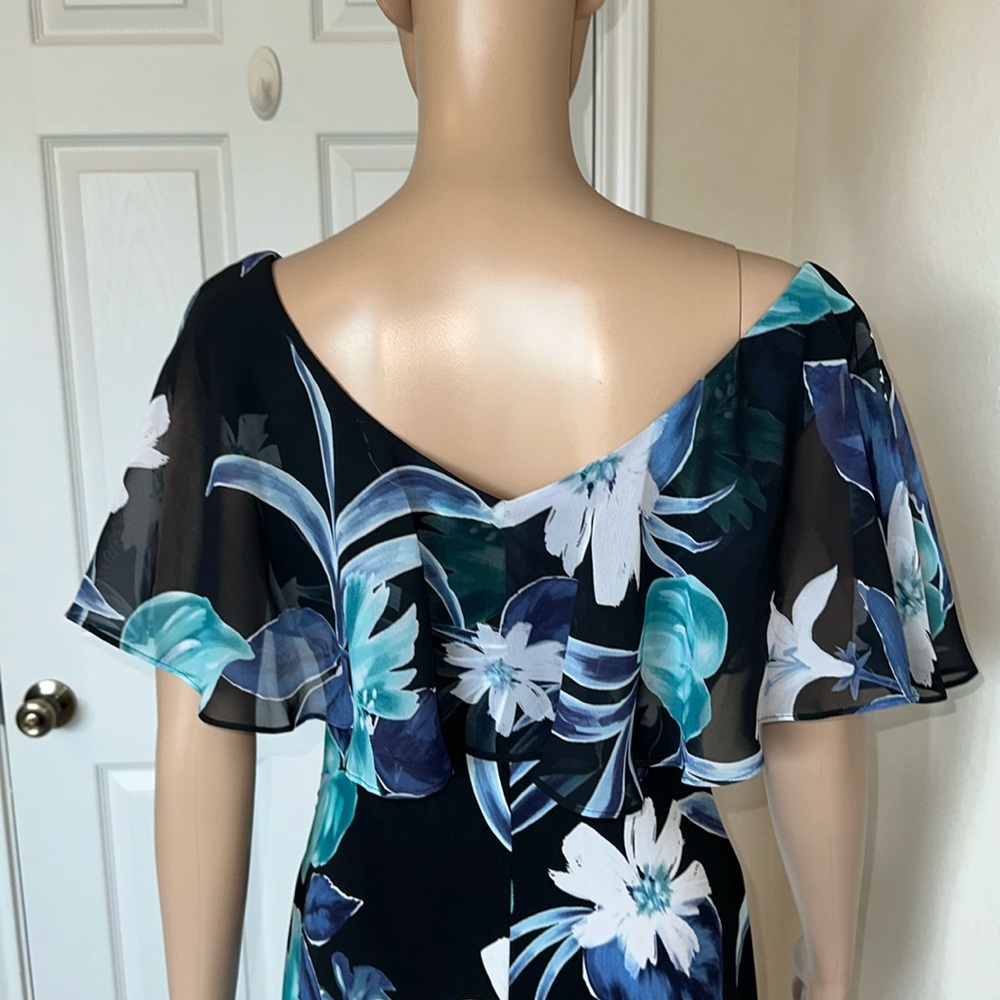 Connected Apparel Blue Sheath Midi Dress with Flutter Sleeves Size 8 - Picture 5 of 14